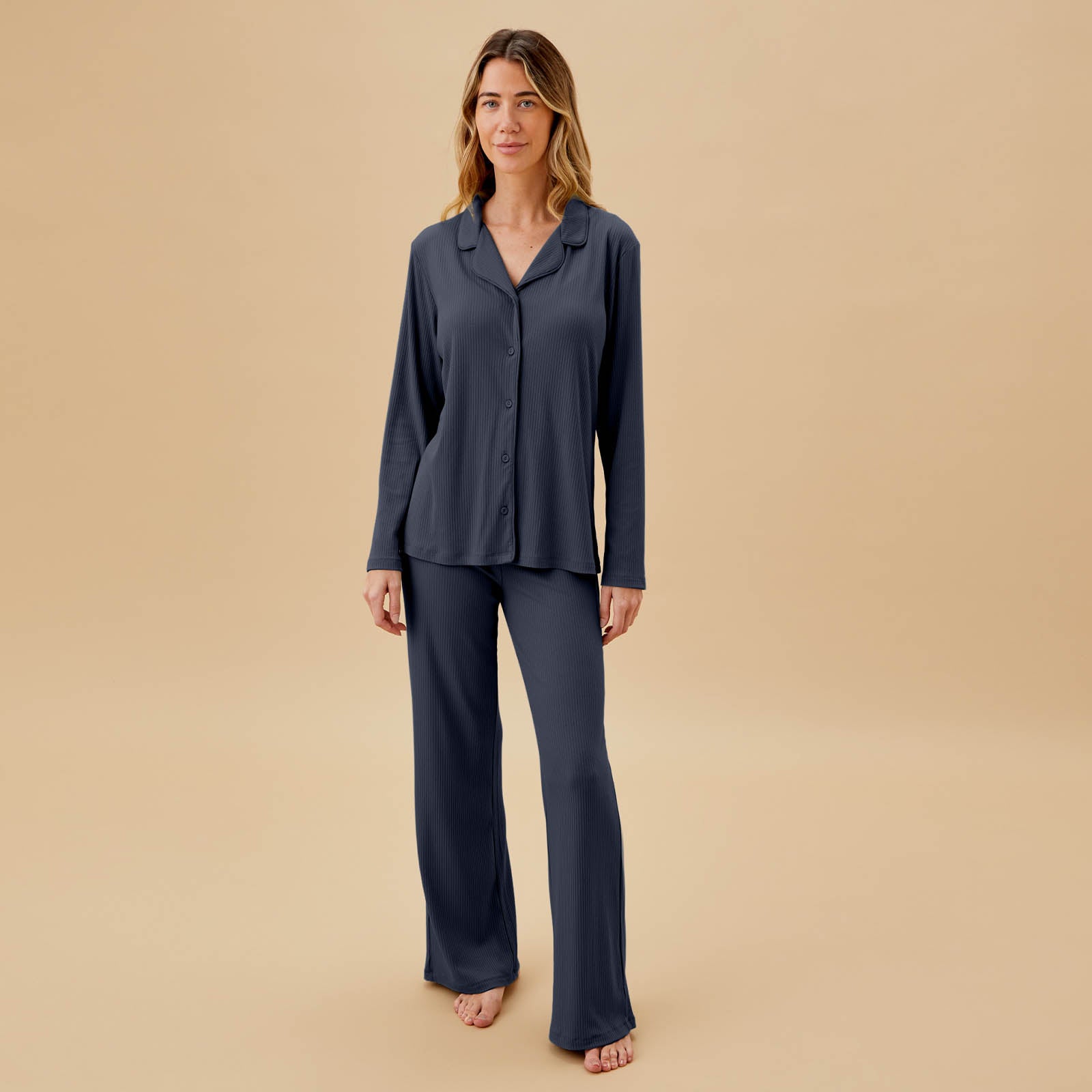 Women's Ribbed Collared Pyjamas