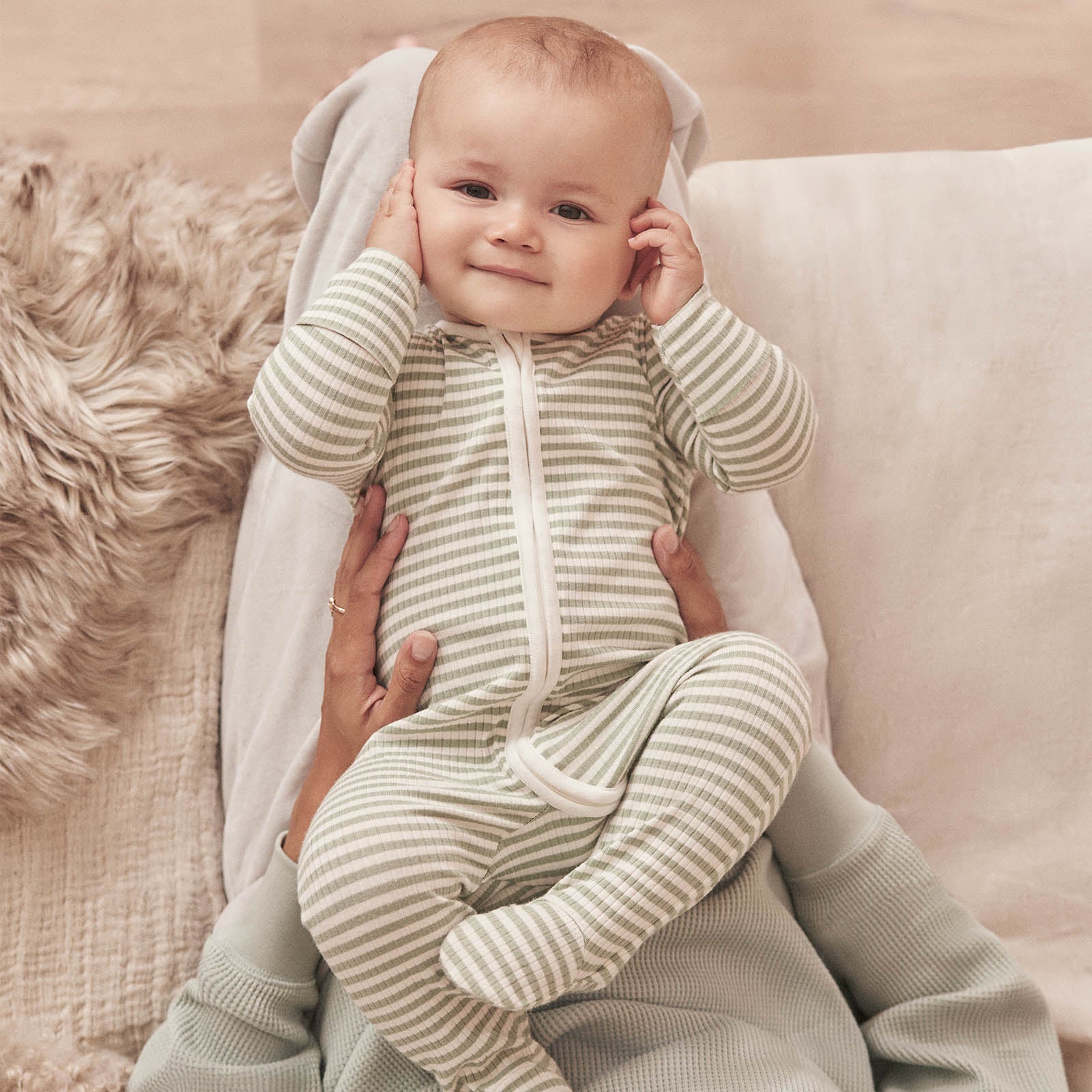 Sage Stripe Ribbed Clever Zip Sleepsuit