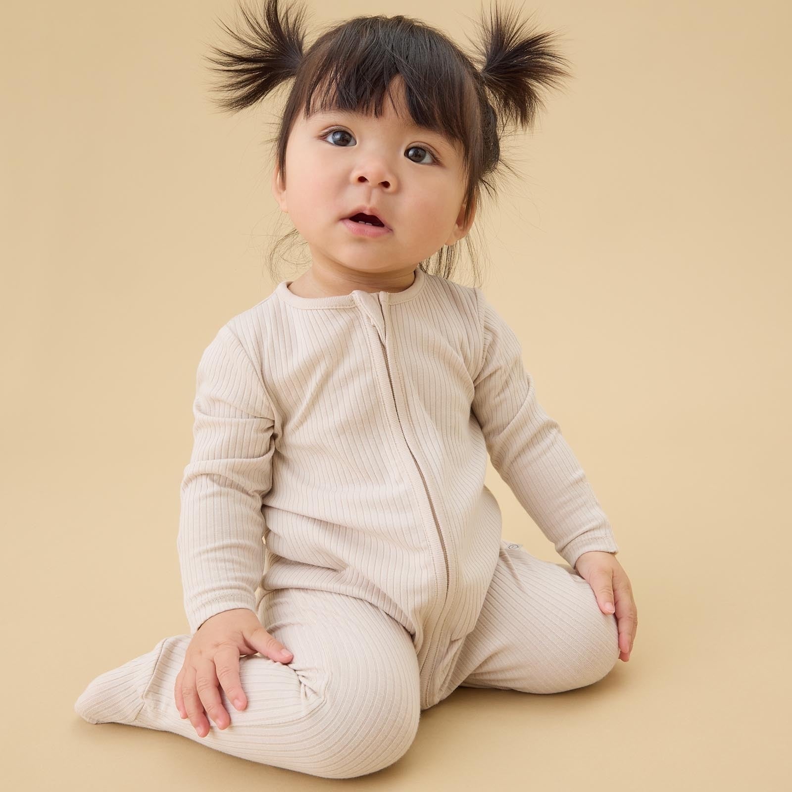 Ribbed Clever Zip Sleepsuit - Ecru