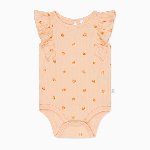 Shell Print Ribbed Frilled Bodysuit | Organic Baby Onesies | MORI EU