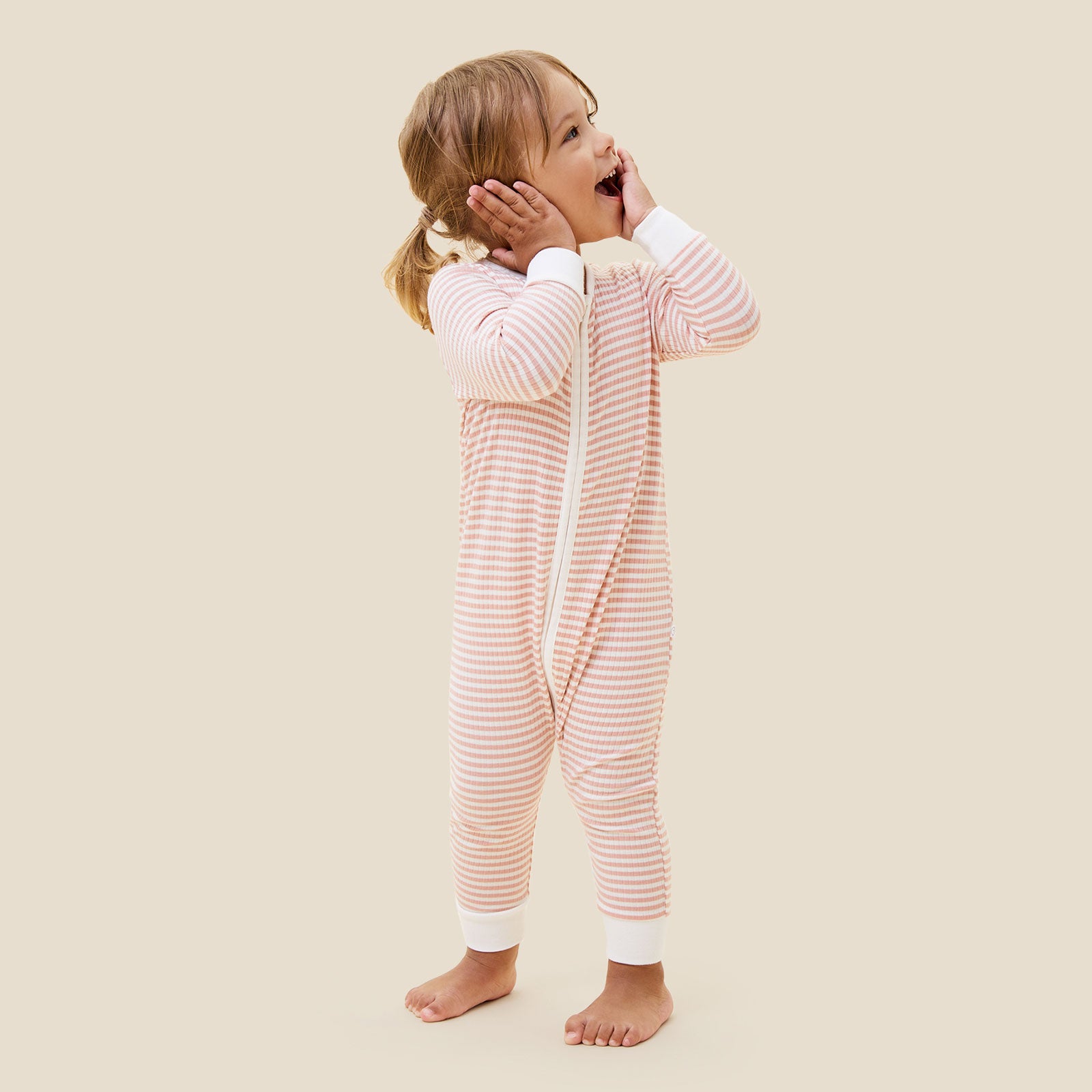 Pink Stripe Ribbed Clever Zip Sleepsuit