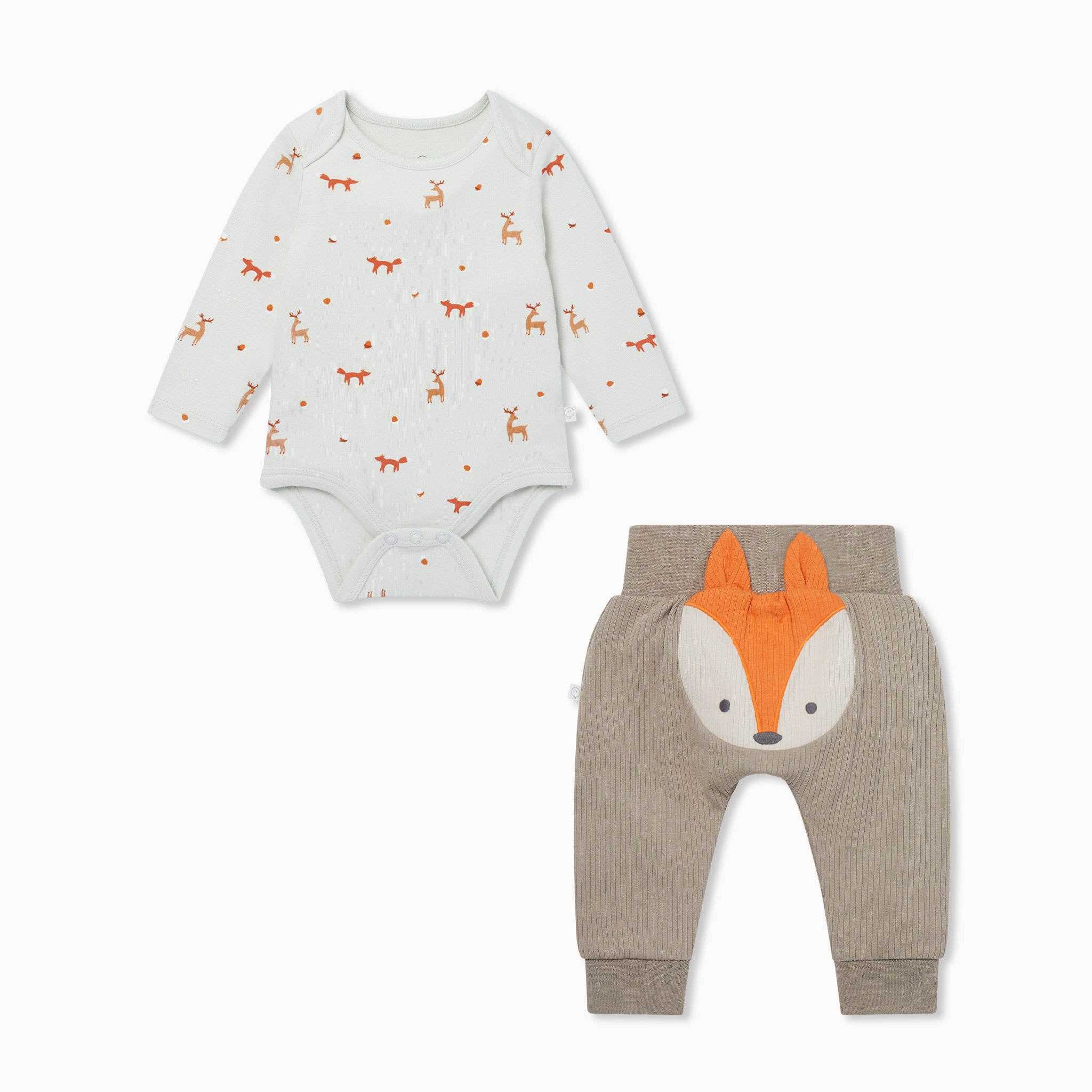 Fox Print Long Sleeve Bodysuit Ribbed Joggers Outfit MORI EU