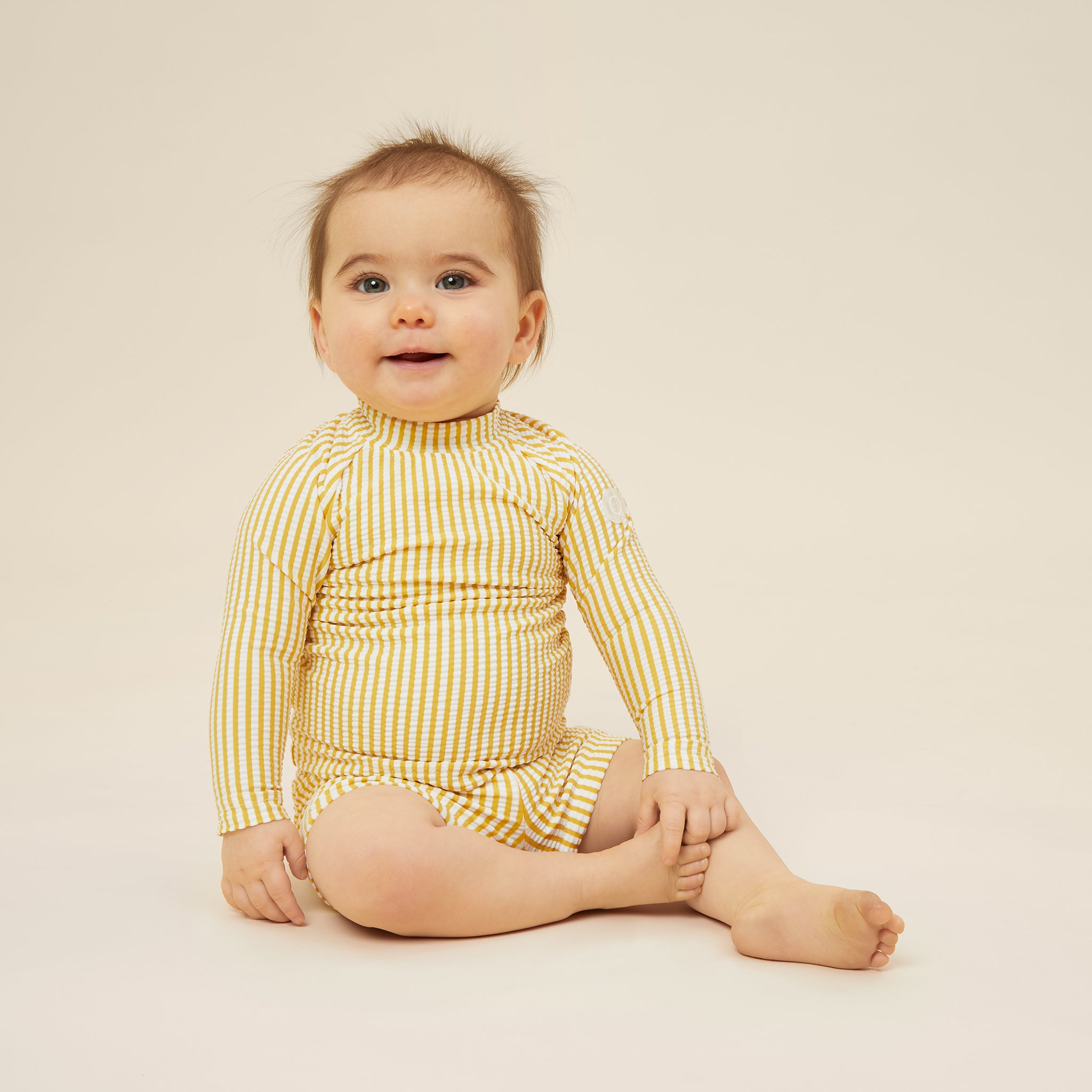 MORI - Seersucker Mustard Stripe Rash Vest & Shorts Set